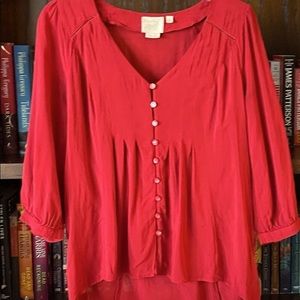 Anthropologies pin tucked red blouse